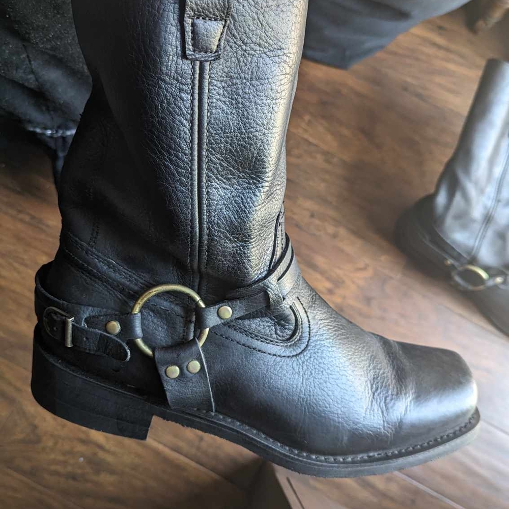 Black Leather Moto Boots